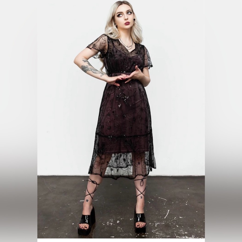 Sheer Black whimsigoth floral whimsical gothic ethereal fairy grunge midi dress